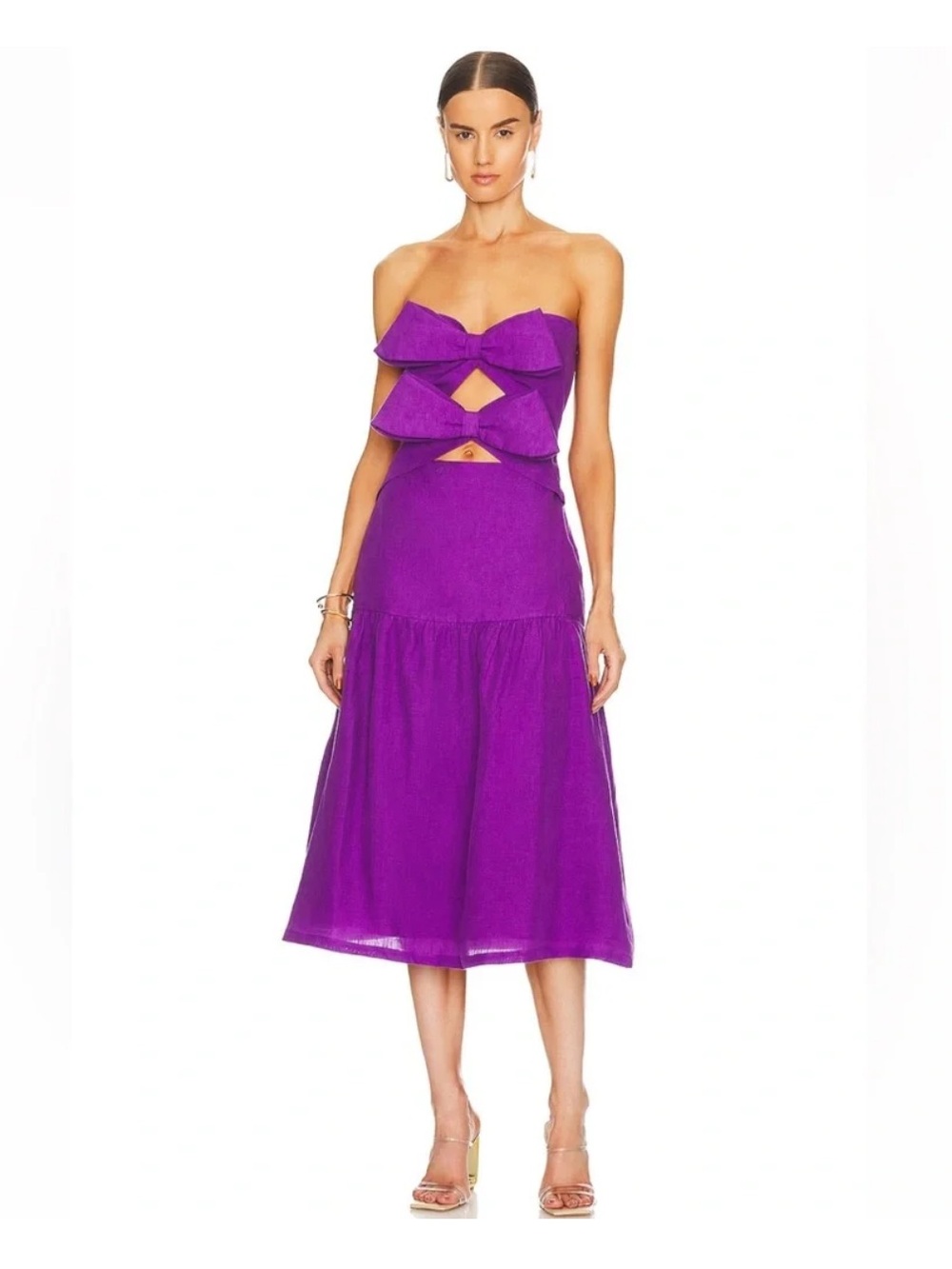 Adriana Degreas fantasy Strapless Purple Midi Dress with Double Bow Cutouts - Picture 2 of 8